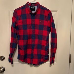 Hollister Flannel, Red, Blue, Small